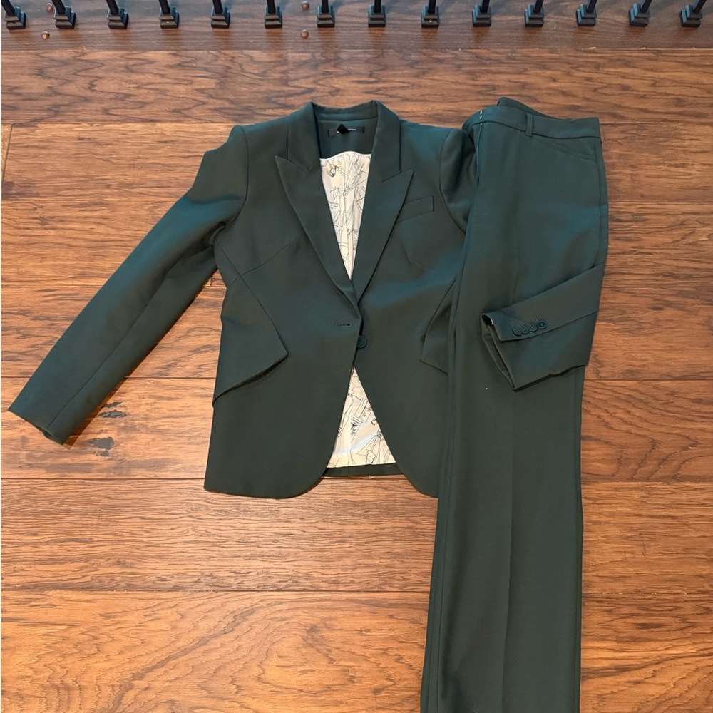 White House Black Market Dark Green Blazer and Pants Set 8-10